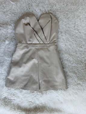 DO+BE Faux Leather Strapless Ruched Romper Style GY2171